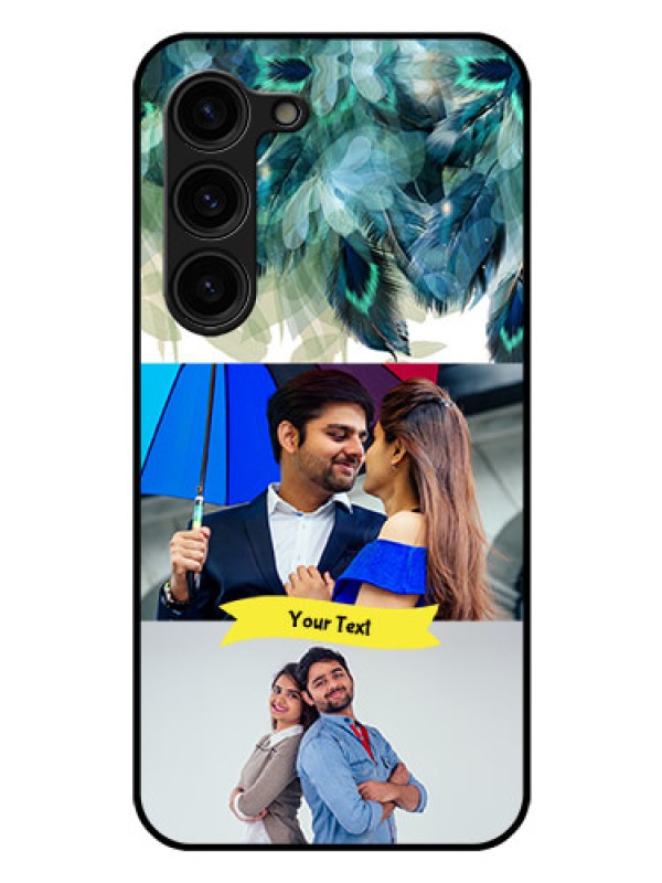 Custom Galaxy S23 Plus 5G Personalized Glass Phone Case - Image with Boho Peacock Feather Design