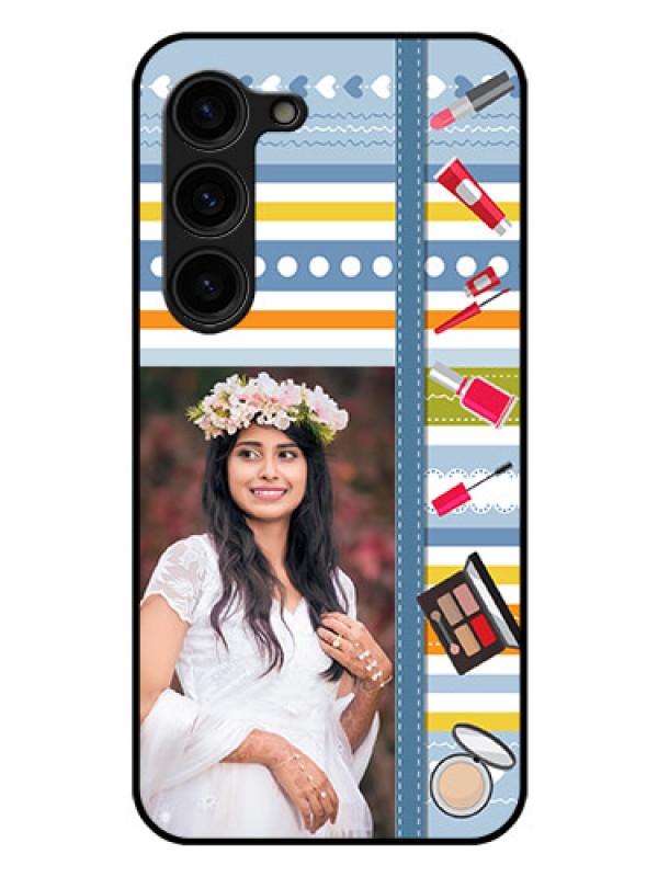 Custom Galaxy S23 Plus 5G Personalized Glass Phone Case - Makeup Icons Design