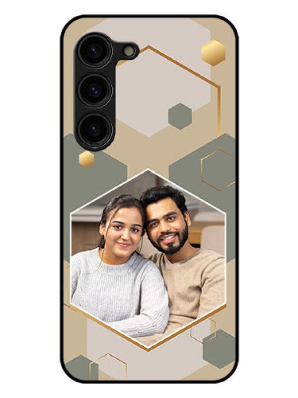 Custom Galaxy S23 Plus 5G Photo Printing on Glass Case - Stylish Hexagon Pattern Design