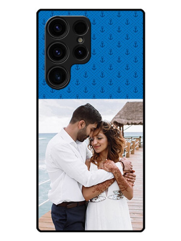 Custom Galaxy S23 Ultra 5G Photo Printing on Glass Case - Blue Anchors Design
