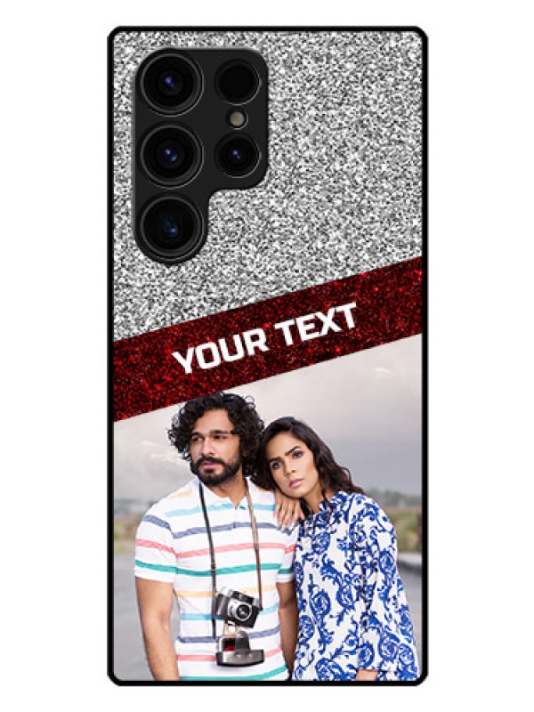 Custom Galaxy S23 Ultra 5G Personalized Glass Phone Case - Image Holder with Glitter Strip Design