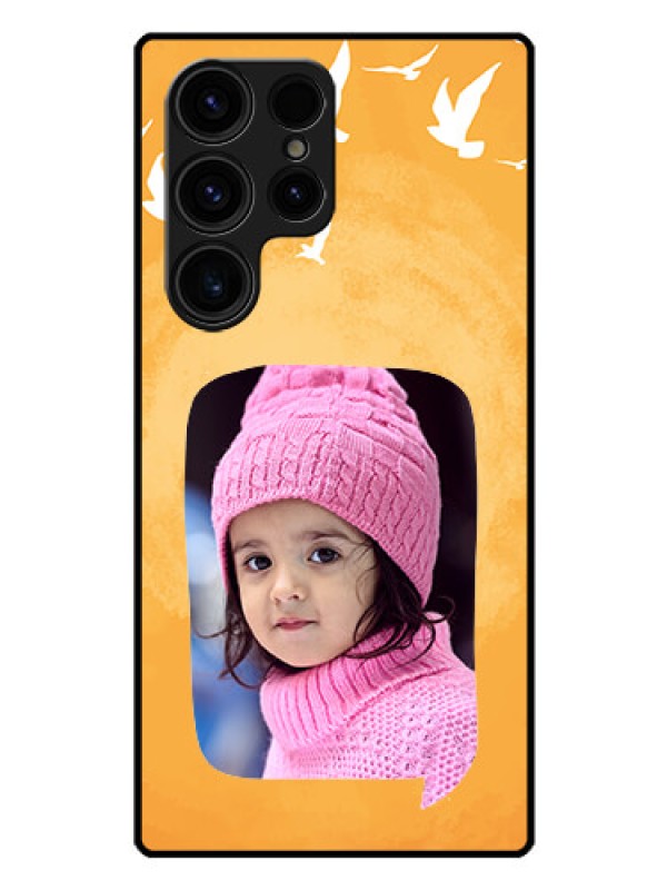 Custom Galaxy S23 Ultra 5G Personalized Glass Phone Case - Water Color Design with Bird Icons
