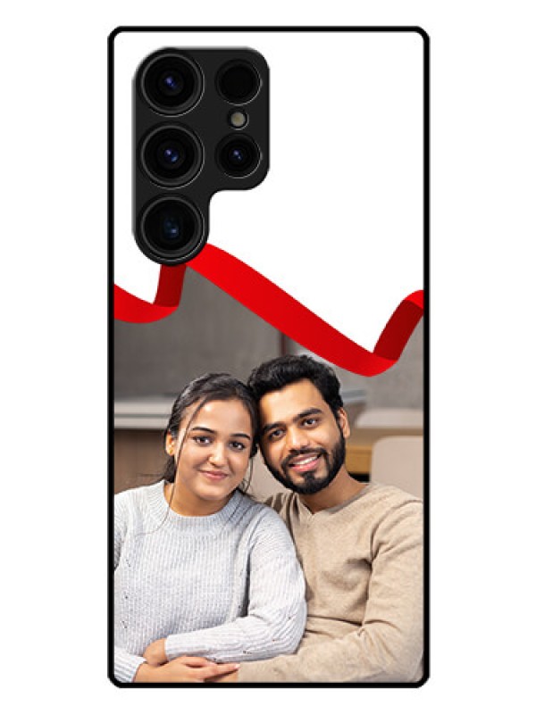 Custom Galaxy S23 Ultra 5G Photo Printing on Glass Case - Red Ribbon Frame Design