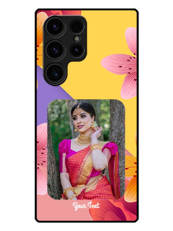 Custom Galaxy S23 Ultra 5G Custom Glass Mobile Case - 3 Image With Vintage Floral Design