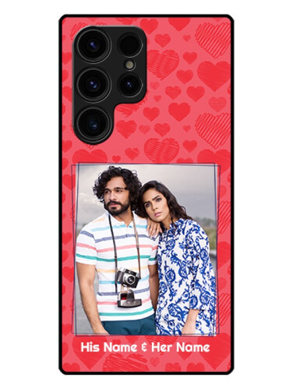 Custom Galaxy S23 Ultra 5G Photo Printing on Glass Case - with Red Heart Symbols Design