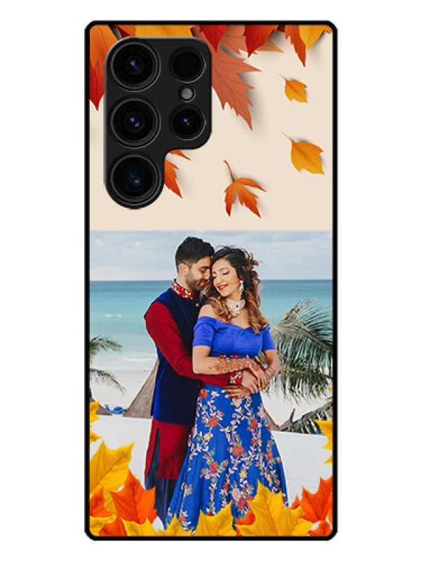 Custom Galaxy S23 Ultra 5G Photo Printing on Glass Case - Autumn Maple Leaves Design