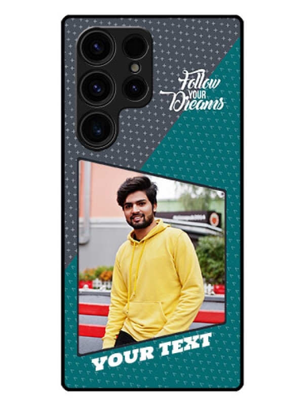 Custom Galaxy S23 Ultra 5G Personalized Glass Phone Case - Background Pattern Design with Quote