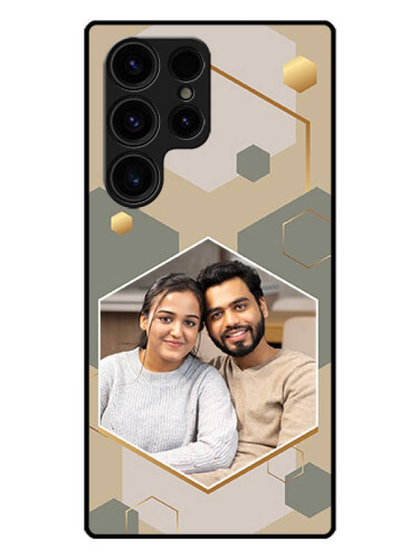 Custom Galaxy S23 Ultra 5G Photo Printing on Glass Case - Stylish Hexagon Pattern Design