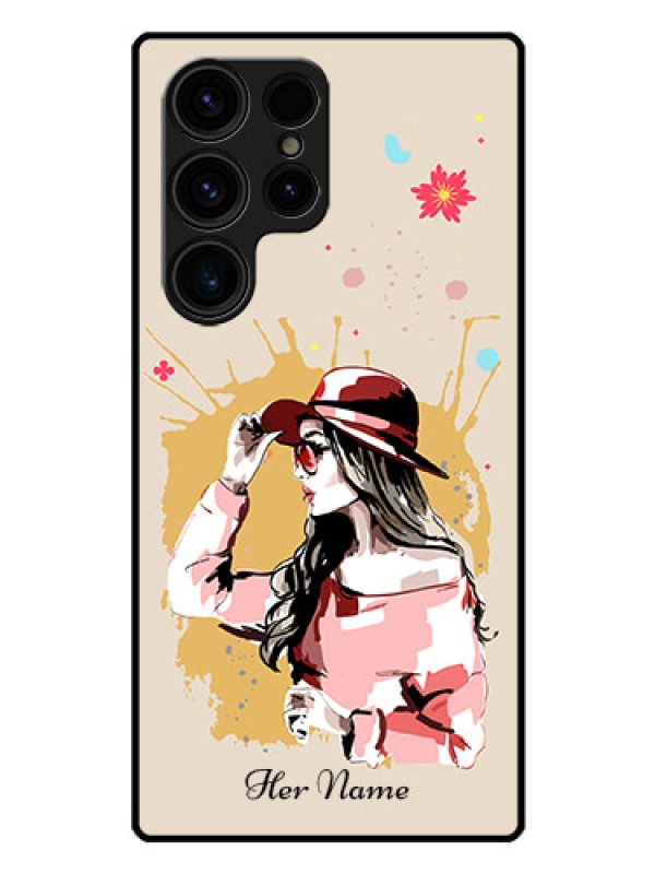 Custom Galaxy S23 Ultra 5G Photo Printing on Glass Case - Women with pink hat Design