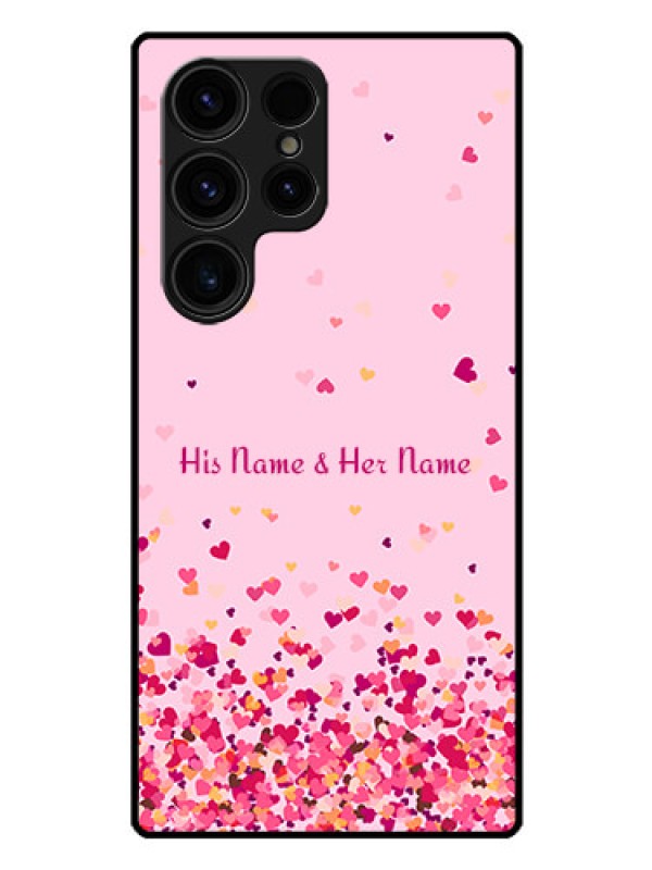 Custom Galaxy S23 Ultra 5G Photo Printing on Glass Case - Floating Hearts Design