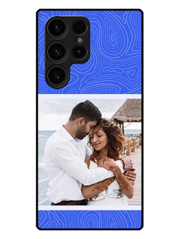 Custom Galaxy S23 Ultra 5G Custom Glass Mobile Case - Curved line art with blue and white Design