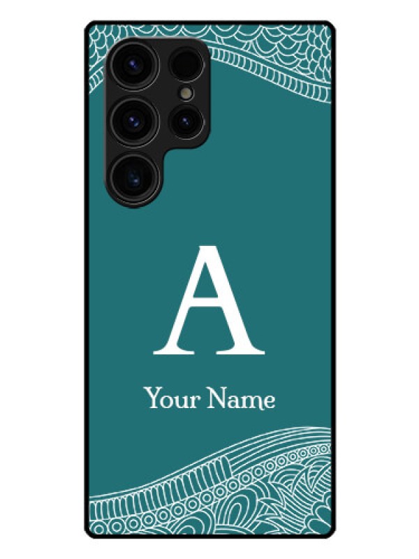 Custom Galaxy S23 Ultra 5G Personalized Glass Phone Case - line art pattern with custom name Design