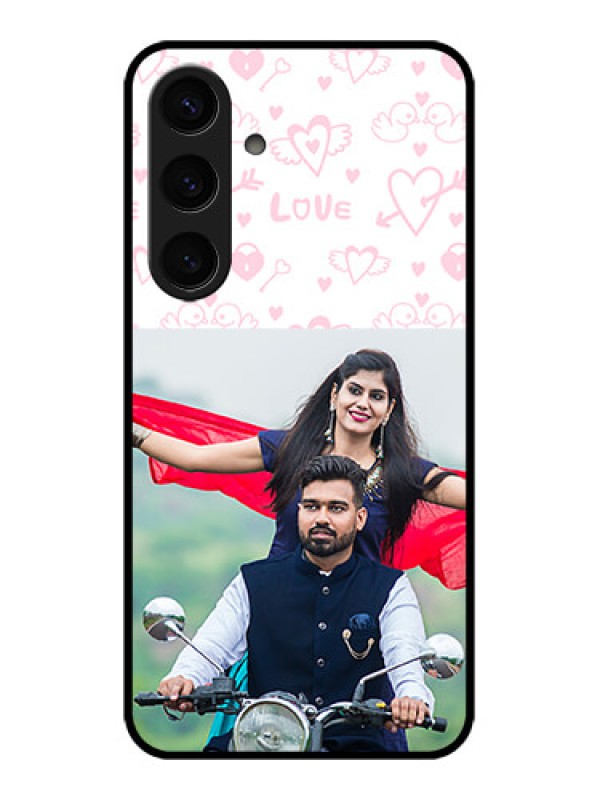 Custom Samsung Galaxy S24 5G Custom Glass Phone Case - Pink Flying Heart Design