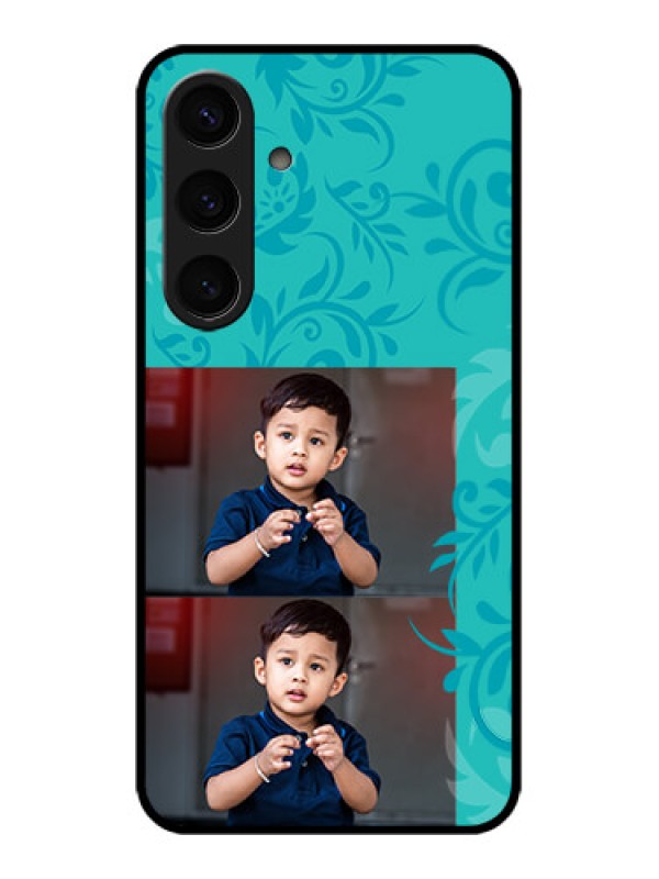 Custom Samsung Galaxy S24 5G Custom Glass Phone Case - With Photo And Green Floral Design