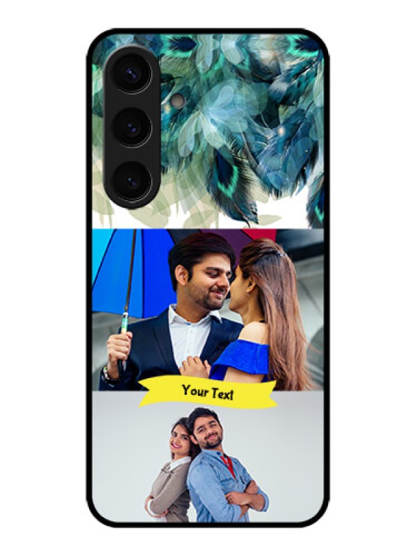 Custom Samsung Galaxy S24 5G Custom Glass Phone Case - Image With Boho Peacock Feather Design