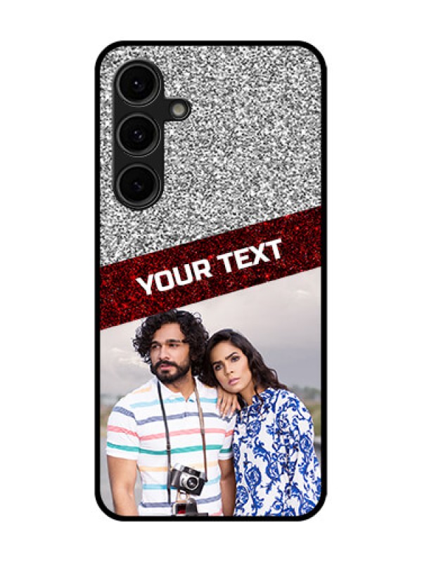 Custom Galaxy S24 FE 5G Custom Glass Phone Case - Image Holder With Glitter Strip Design