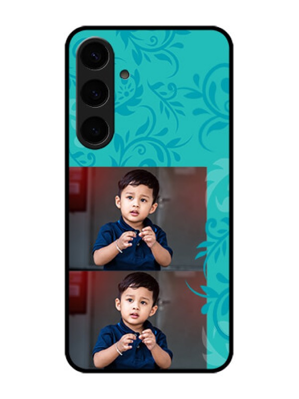 Custom Samsung Galaxy S24 Plus 5G Custom Glass Phone Case - With Photo And Green Floral Design
