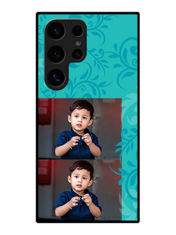 Custom Samsung Galaxy S24 Ultra 5G Custom Glass Phone Case - With Photo And Green Floral Design