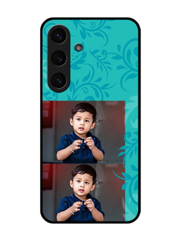 Custom Galaxy S25 5G Custom Glass Phone CaseWith Photo And Green Floral Design
