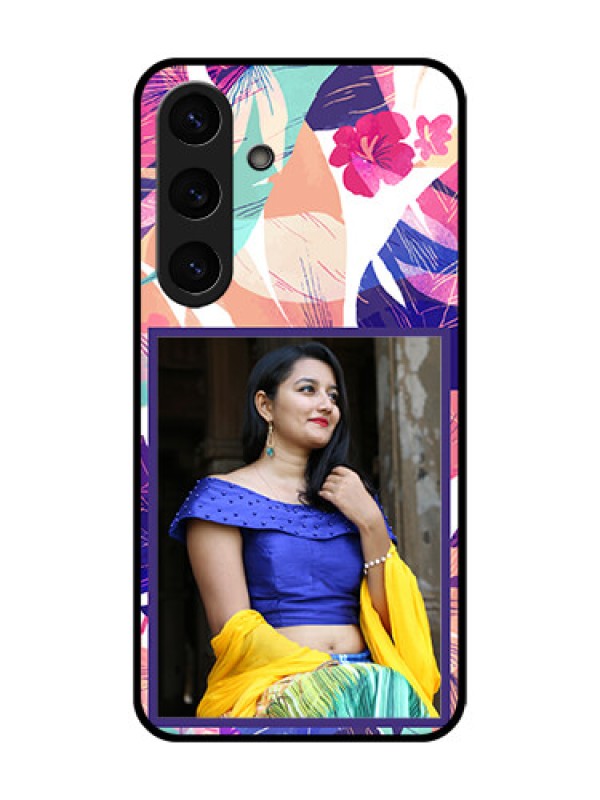 Custom Galaxy S25 5G Custom Glass Phone CaseAbstract Floral Design