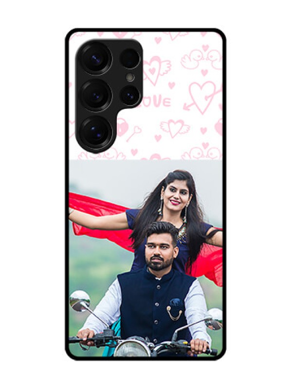 Custom Galaxy S25 Ultra 5G Custom Glass Phone CasePink Flying Heart Design