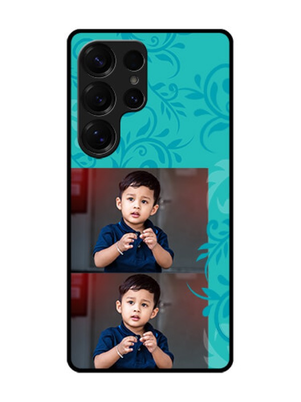 Custom Galaxy S25 Ultra 5G Custom Glass Phone CaseWith Photo And Green Floral Design