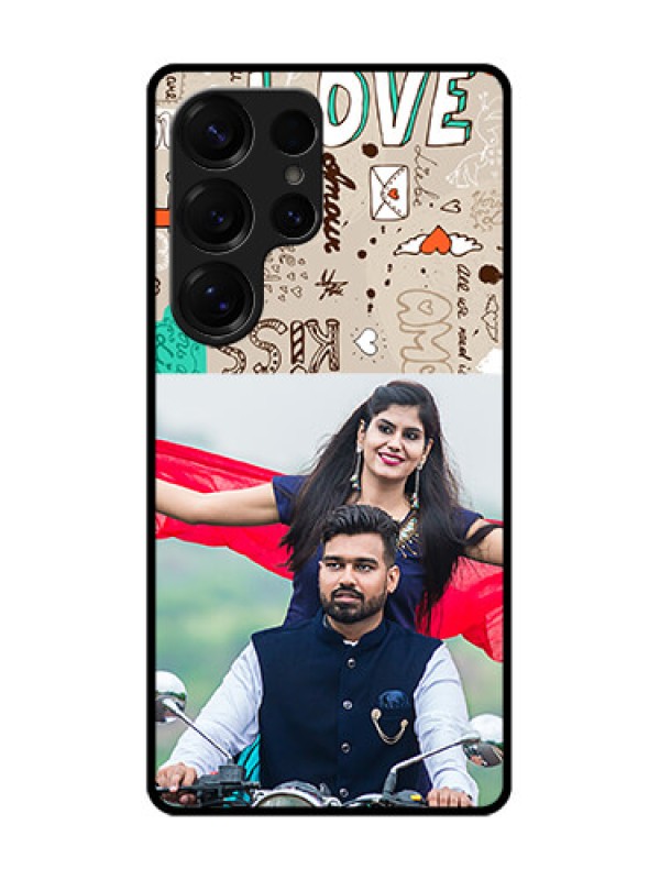 Custom Galaxy S25 Ultra 5G Custom Glass Phone CaseLove Doodle Pattern