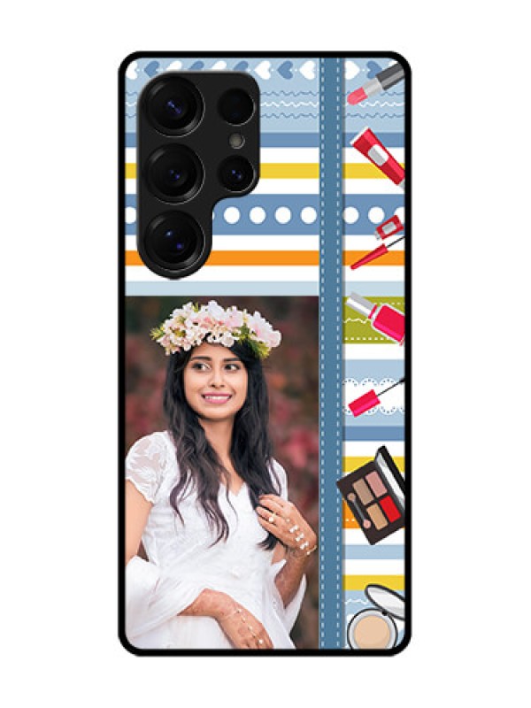 Custom Galaxy S25 Ultra 5G Custom Glass Phone CaseMakeup Icons Design