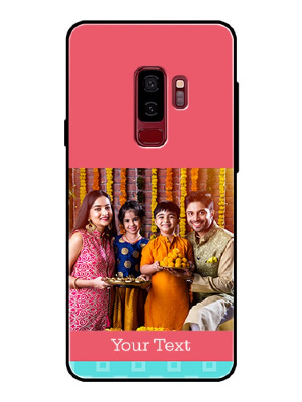 Custom Samsung Galaxy S9 Plus Personalized Glass Phone Case  - Peach & Blue Color Design