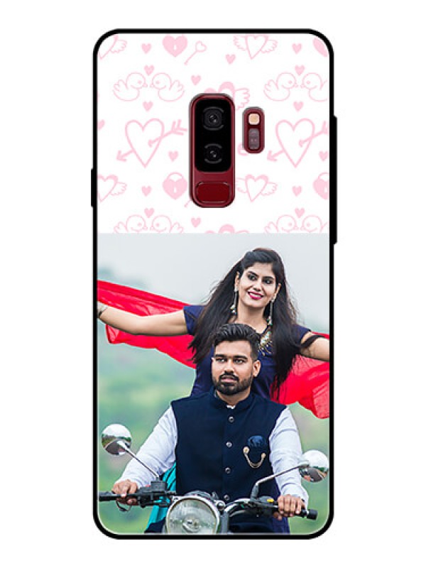 Custom Samsung Galaxy S9 Plus Custom Glass Mobile Case  - Pink Flying Heart Design