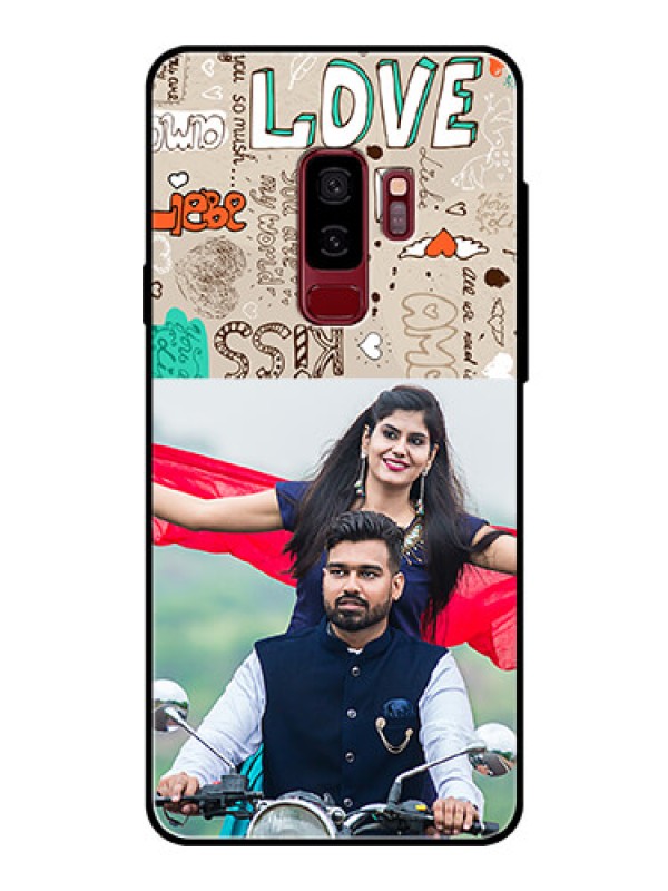 Custom Samsung Galaxy S9 Plus Custom Glass Phone Case  - Love Doodle Pattern 