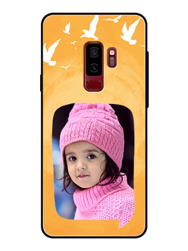 Custom Samsung Galaxy S9 Plus Personalized Glass Phone Case  - Water Color Design with Bird Icons