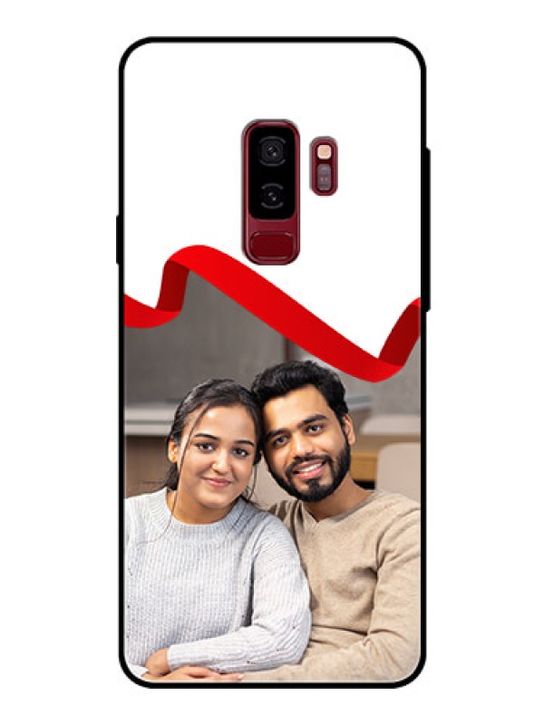 Custom Samsung Galaxy S9 Plus Photo Printing on Glass Case  - Red Ribbon Frame Design