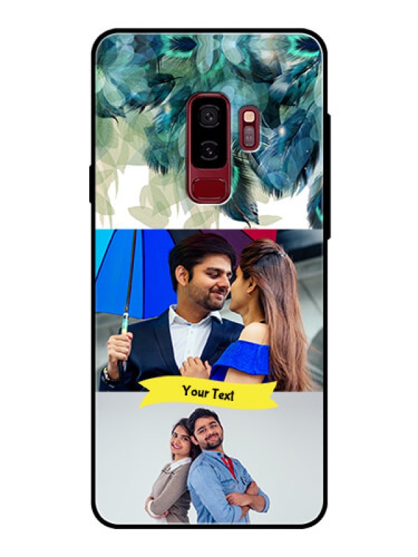 Custom Samsung Galaxy S9 Plus Personalized Glass Phone Case  - Image with Boho Peacock Feather Design