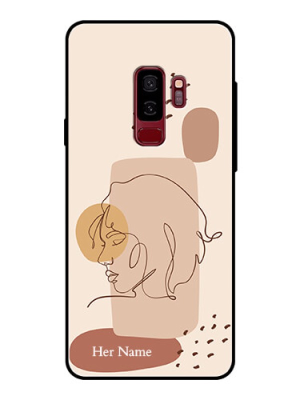 Custom Galaxy S9 Plus Photo Printing on Glass Case - Calm Woman line art Design