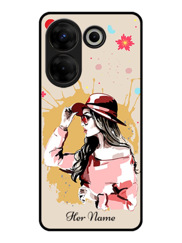 Custom Tecno Camon 20 Pro Custom Glass Phone Case - Women With Pink Hat Design