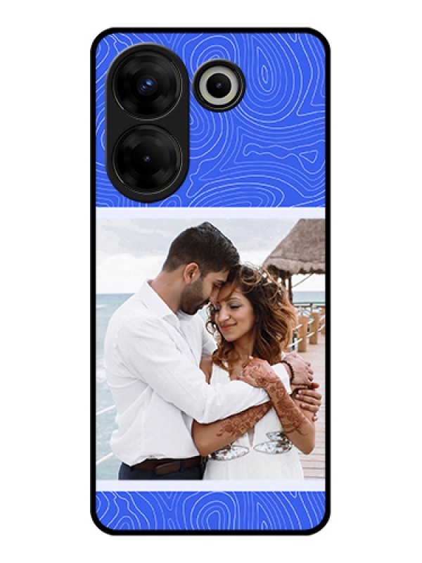 Custom Tecno Camon 20 Pro Custom Glass Phone Case - Curved Line Art With Blue And White Design