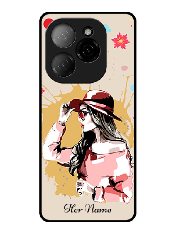 Custom Tecno Spark 20 Pro 5G Custom Glass Phone Case - Women With Pink Hat Design