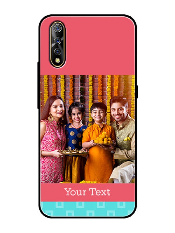 Custom Vivo S1 Personalized Glass Phone Case  - Peach & Blue Color Design