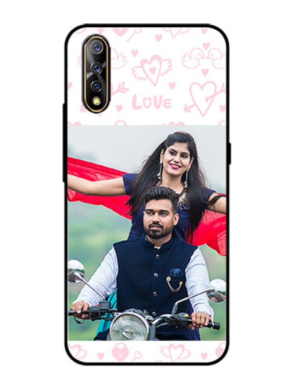 Custom Vivo S1 Custom Glass Mobile Case  - Pink Flying Heart Design