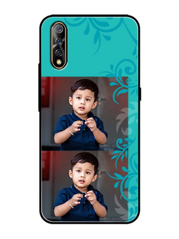 Custom Vivo S1 Personalized Glass Phone Case  - with Photo and Green Floral Design 