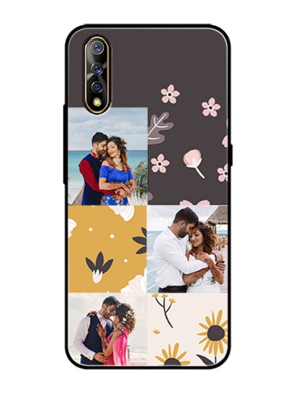 Custom Vivo S1 Photo Printing on Glass Case  - 3 Images with Floral Design