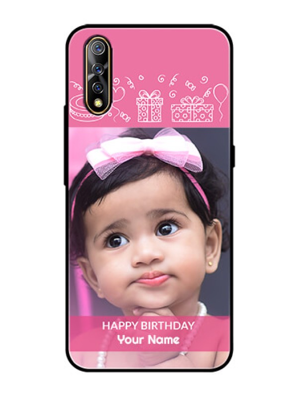 Custom Vivo S1 Photo Printing on Glass Case  - with Birthday Line Art Design