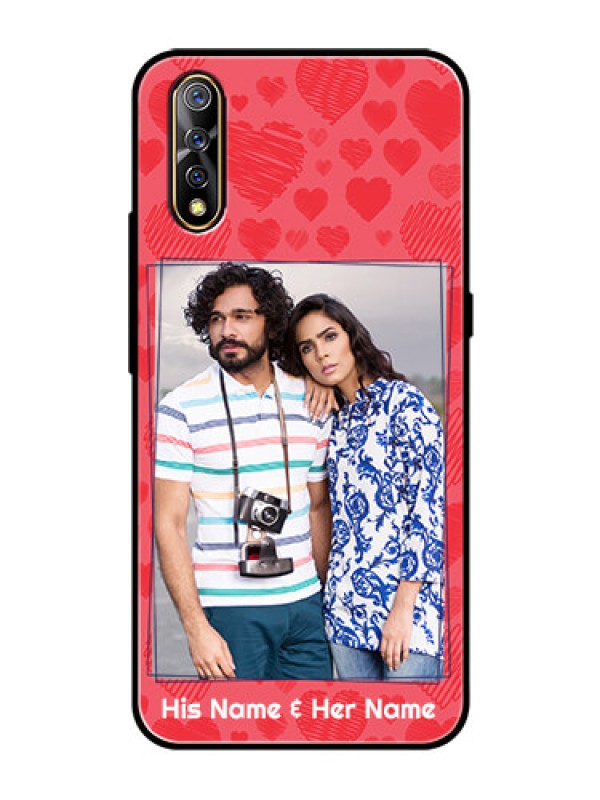 Custom Vivo S1 Photo Printing on Glass Case  - with Red Heart Symbols Design