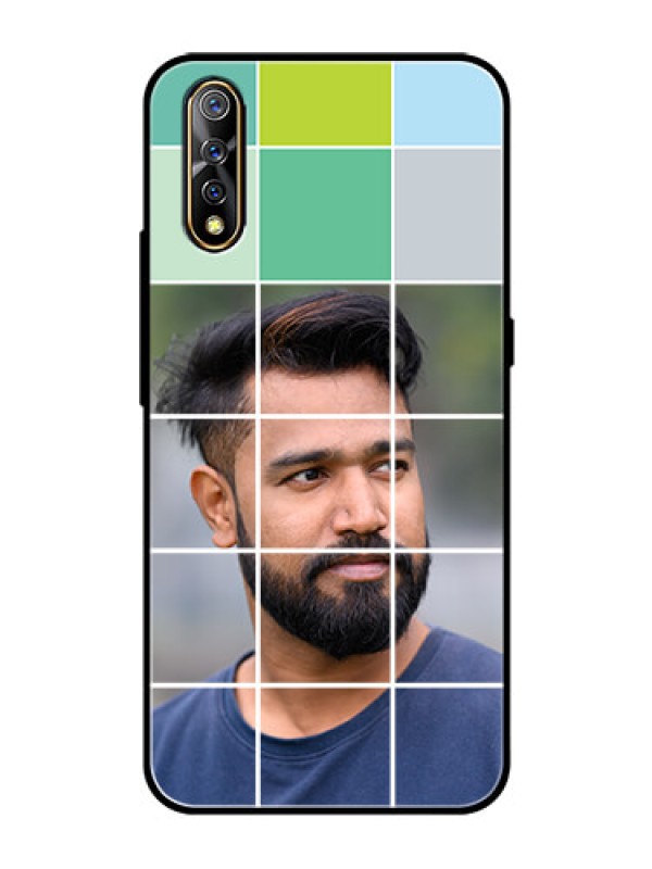 Custom Vivo S1 Photo Printing on Glass Case  - with white box pattern 