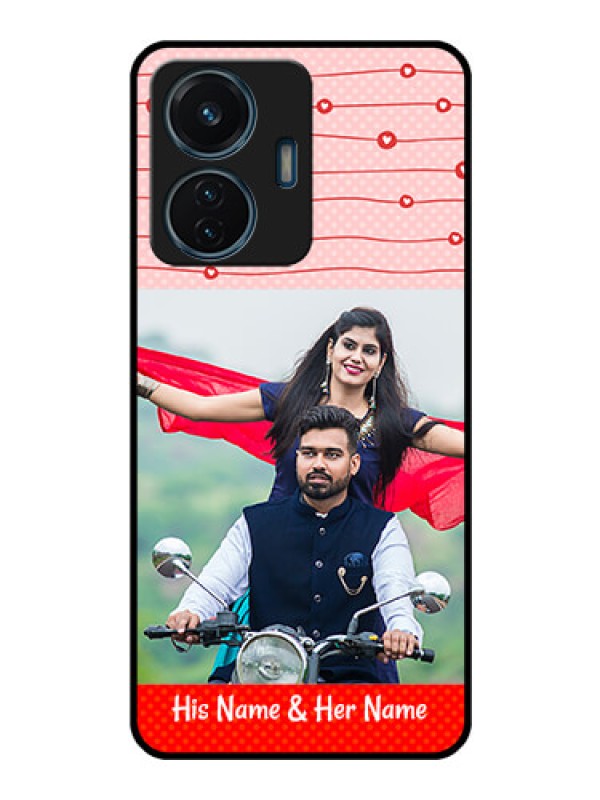 Custom Vivo T1 44w 4G Personalized Glass Phone Case - Red Pattern Case Design