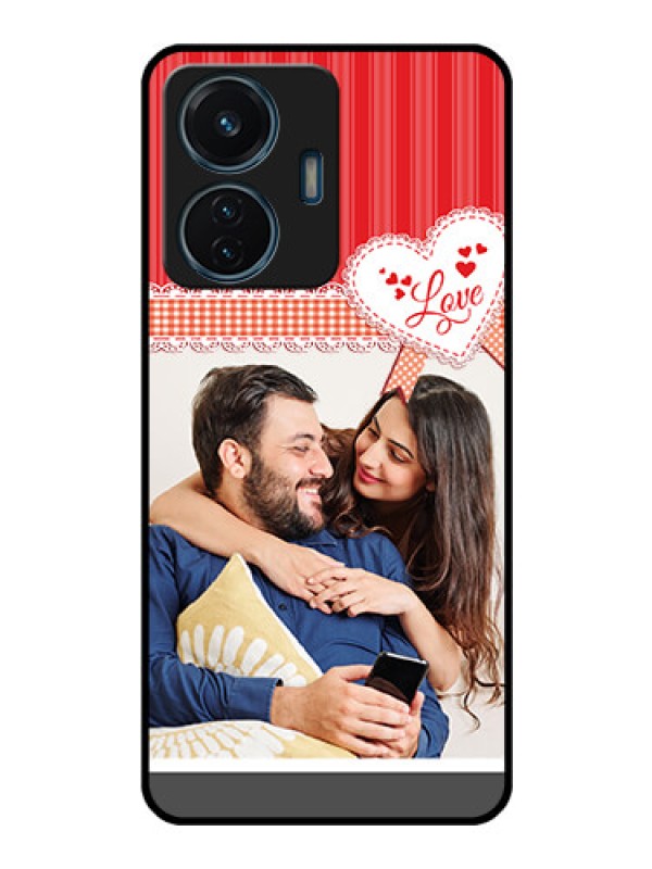 Custom Vivo T1 44w 4G Custom Glass Mobile Case - Red Love Pattern Design