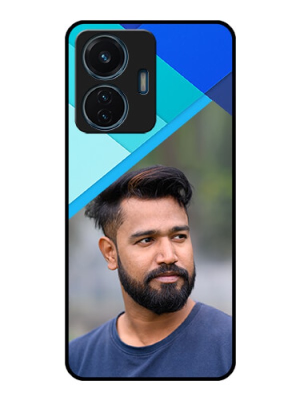 Custom Vivo T1 44w 4G Custom Glass Phone Case - Blue Pattern Design