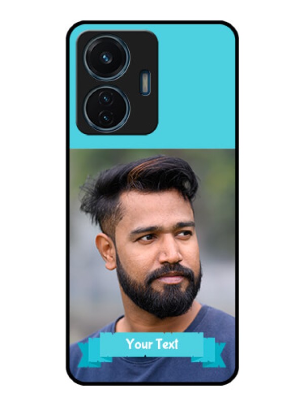 Custom Vivo T1 44w 4G Personalized Glass Phone Case - Simple Blue Color Design