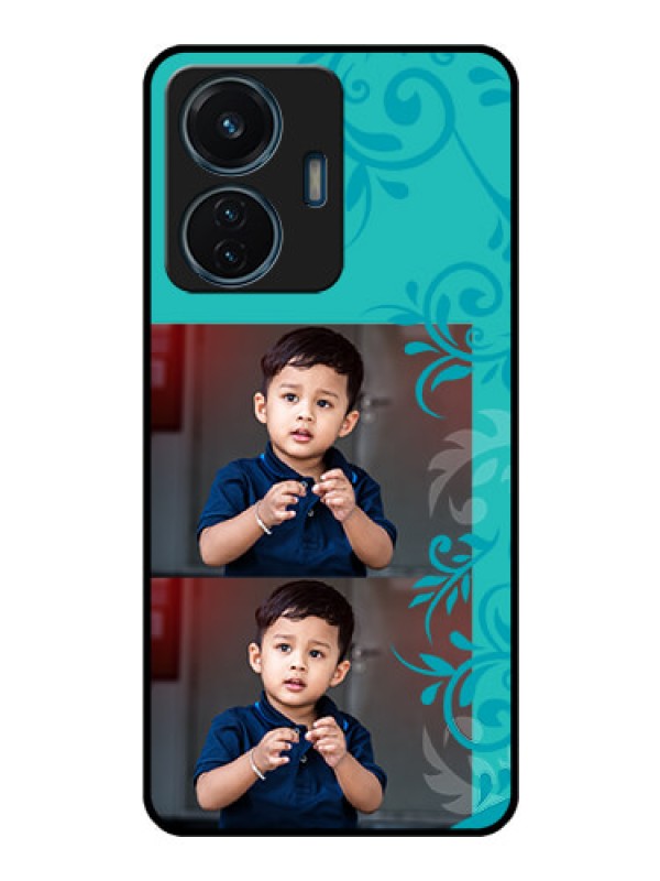 Custom Vivo T1 44w 4G Personalized Glass Phone Case - with Photo and Green Floral Design